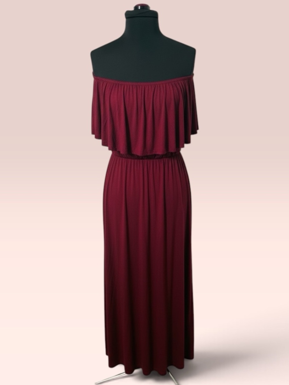 Off-Shoulder Burgundy Maxi Dress - Women